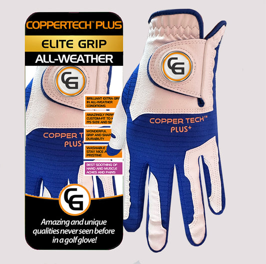 JUNIOR WHITE/ROYAL BLUE COPPERTECH PLUS ELITE GRIP ALL-WEATHER GLOVE