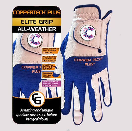 CANCER RESEARCH UK CHARITY WHITE/ROYAL BLUE COPPERTECH PLUS ALL-WEATHER ELITE GRIP GLOVE