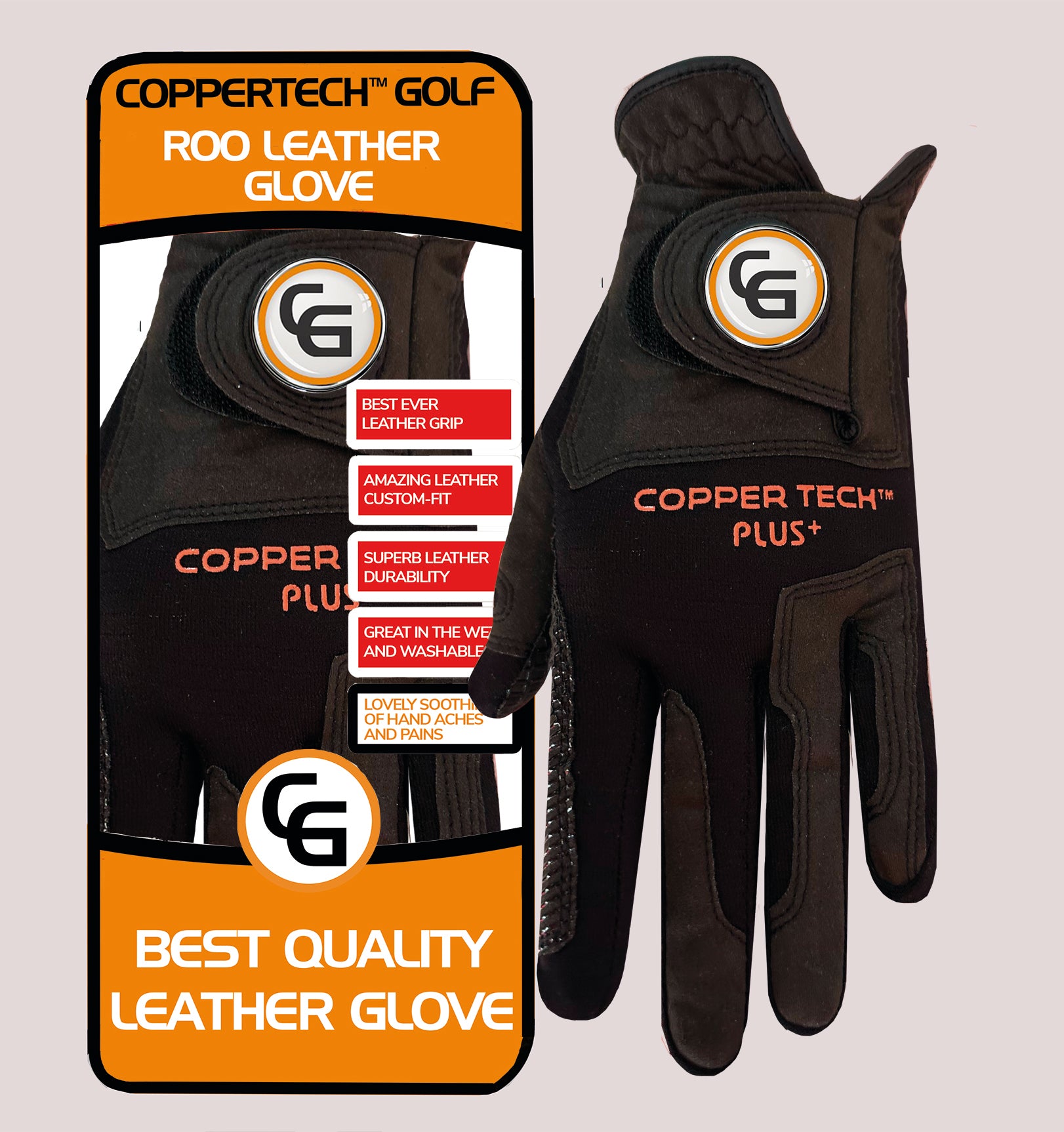COPPERTECH PLUS ELITE GRIP BLACK/BLACK ROO LEATHER GLOVE